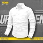 1 piece double pocket mens cotton shirt(White)