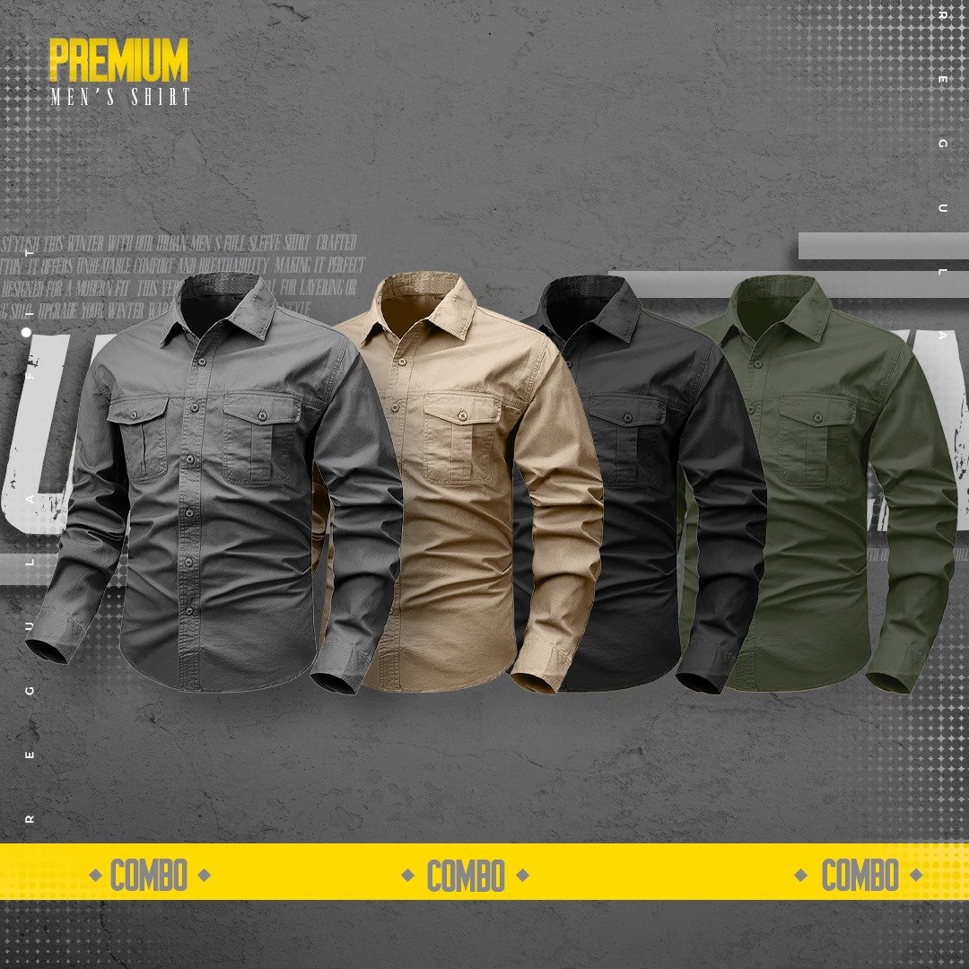 WhatsApp Image 2026-01-22 at 5.31.03 AM (22) 4piece double pocket mens cotton shirt(Olive,Black,khaki,ash) - Image 1