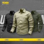 3piece double pocket mens cotton shirt(Olive,Black,Lemon)