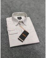 Premium Full Sleeve Formal Shirt for Men(White Burgundy Navy Windowpane Check) - Image 2