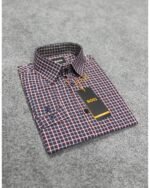 Premium Full Sleeve Formal Shirt for Men(Burgundy Navy Check) - Image 2