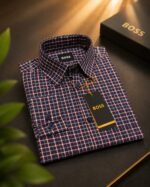 Premium Full Sleeve Formal Shirt for Men(Burgundy Navy Check)