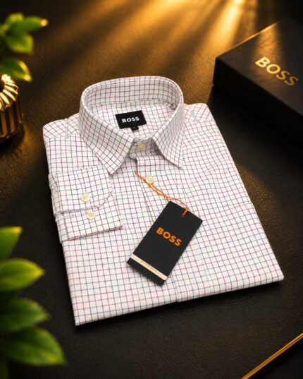 Premium Full Sleeve Formal Shirt for Men(White Burgundy Navy Windowpane Check)