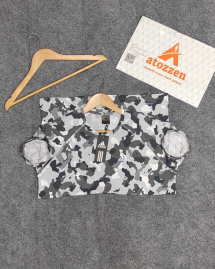 China Imported Premium T-Shirt(ADIDAS)-Army print-Ash