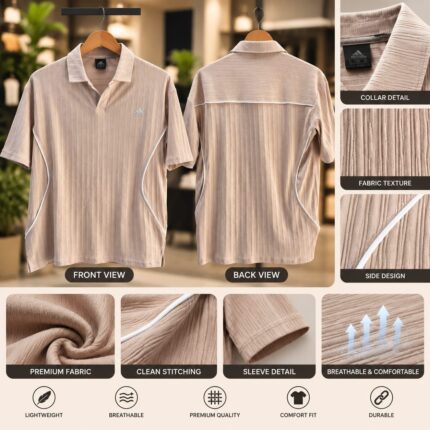 China Imported Oversized Drop Shoulder Polo T-Shirt(Light MISTY)