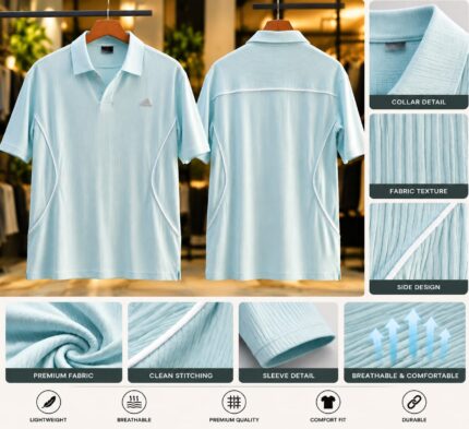 China Imported Oversized Drop Shoulder Polo T-Shirt(Light sky)