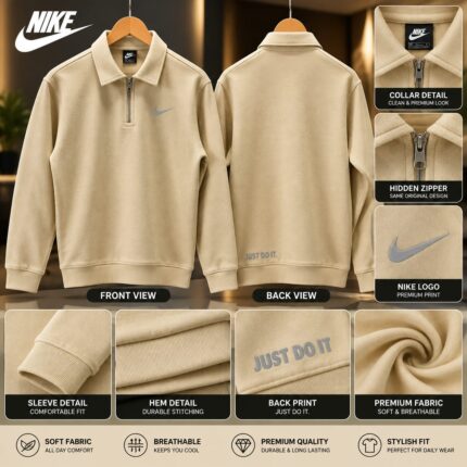 Classic Half-Zip Sweatshirt-Beige