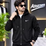 Full-Zip Hooded Track Jacket for Men(Black)