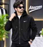 Full-Zip Hooded Track Jacket for Men(Black)